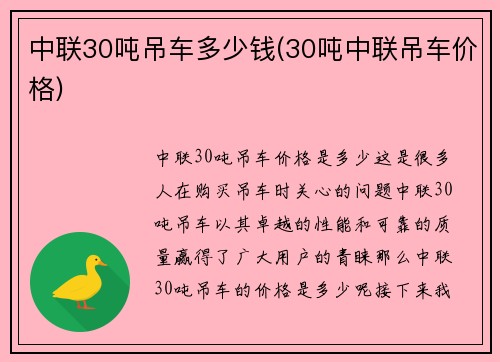 中联30吨吊车多少钱(30吨中联吊车价格)